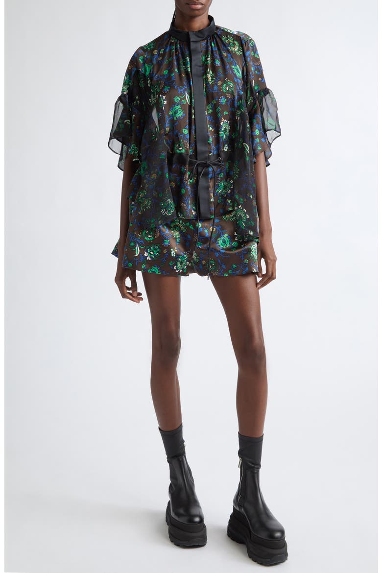 Floral Print Drawstring Button-Up Shirt, Alternate, color, BROWN