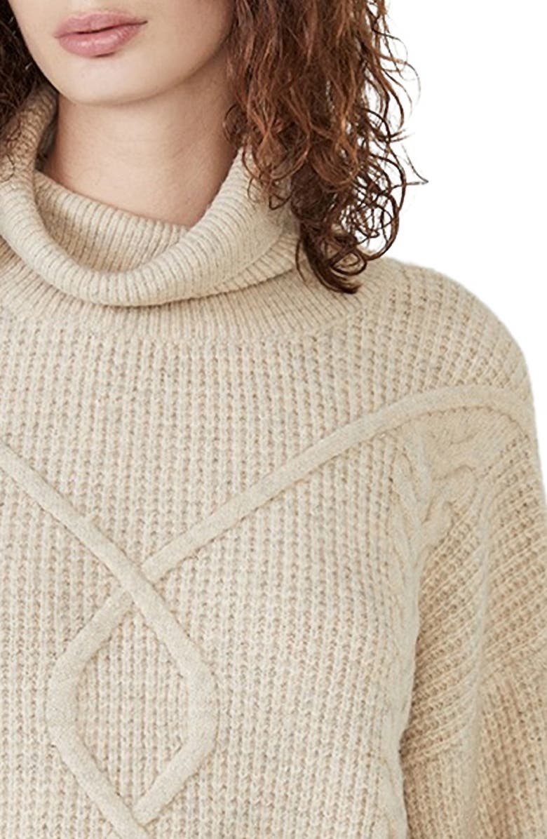 Bardot Maya Cable Detail Turtleneck Sweater, Alternate, color,