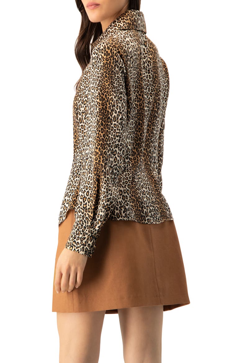Animal Print Satin Shirt, Alternate, color, Brown