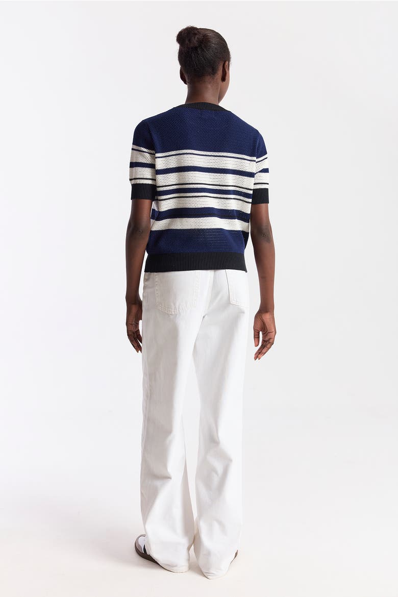 Textured Stripe Crewneck Top, Alternate, color, Navy/Ivory, Black