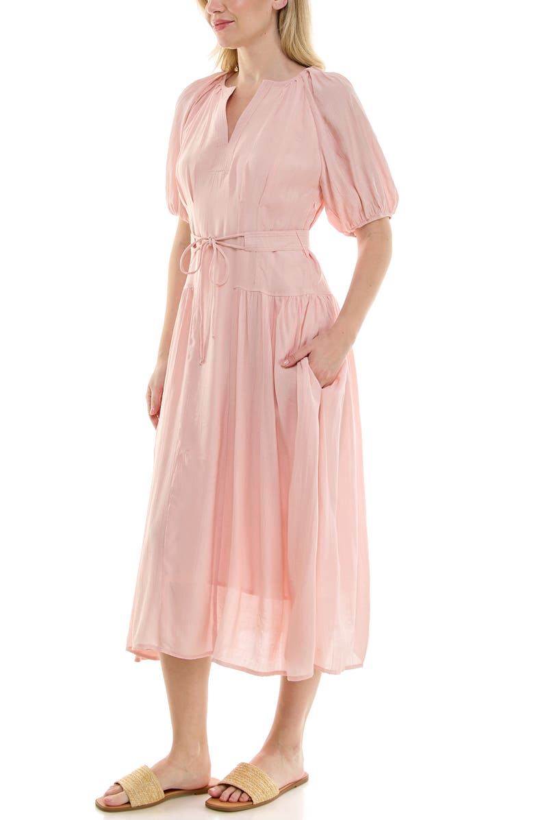 Nicole Miller Crinkle Puff Sleeve Mid Dress, Alternate, color, Peek-A-Boo