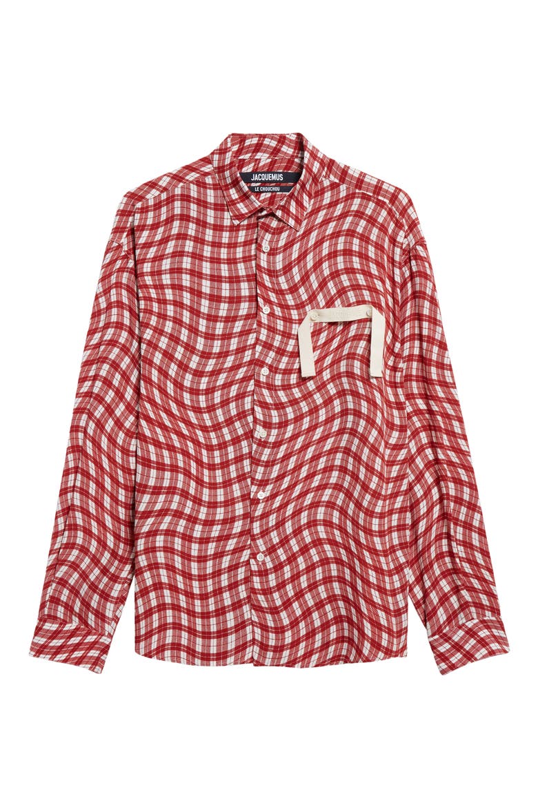 La Chemise Simon Wavy Check Button-Up Shirt, Alternate, color, PRINT DARK RED DEFORM CHE