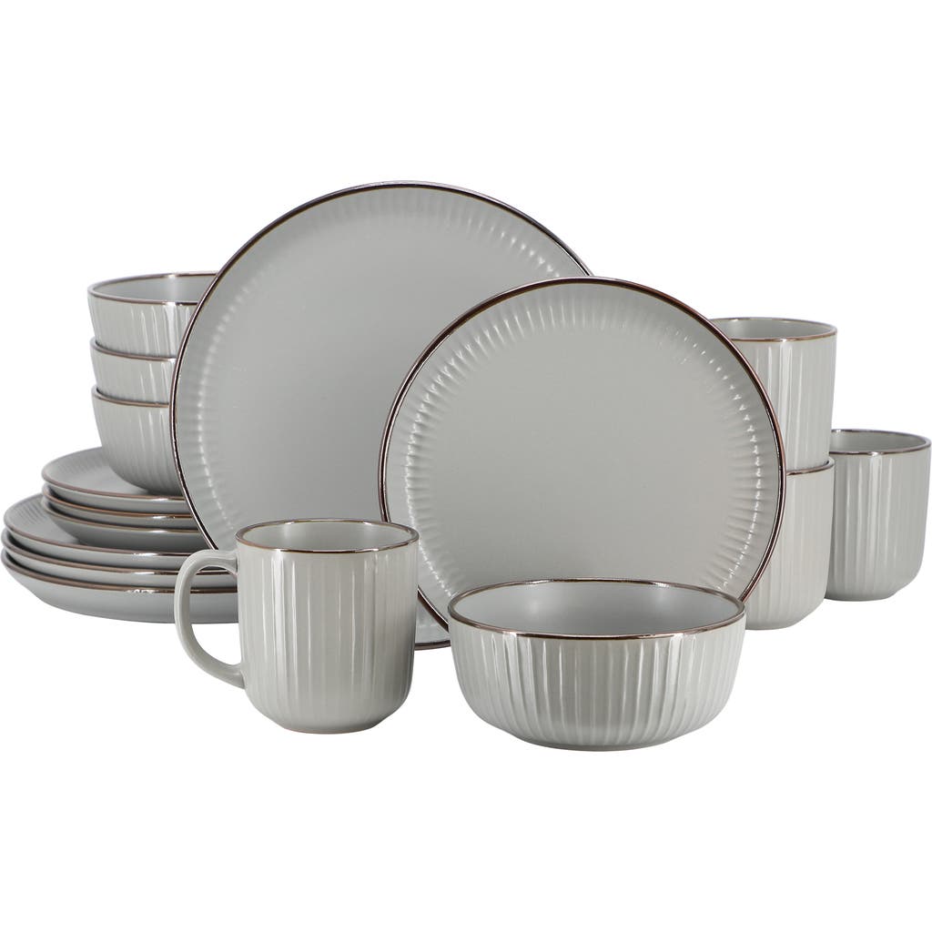 Elama Leo Light Grey 16pc Stoneware Dinnerware Set In Gray