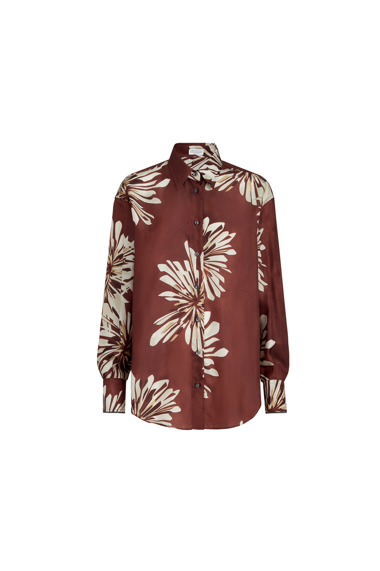 Bloom print pongee shirt, Alternate, color, Bordeaux