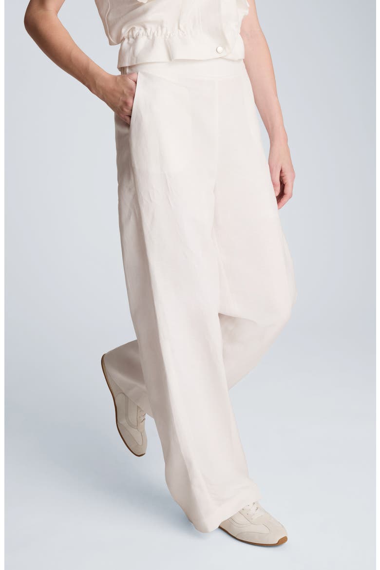 Pull-On Linen Blend Straight Leg Pants, Alternate, color, PURE WHITE