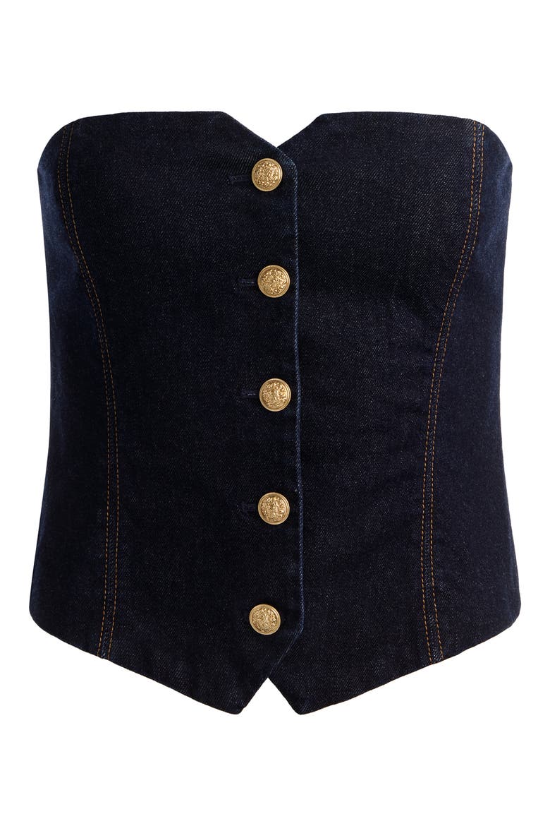 Kelcey Denim Corset Top, Alternate, color, DARK RINSE