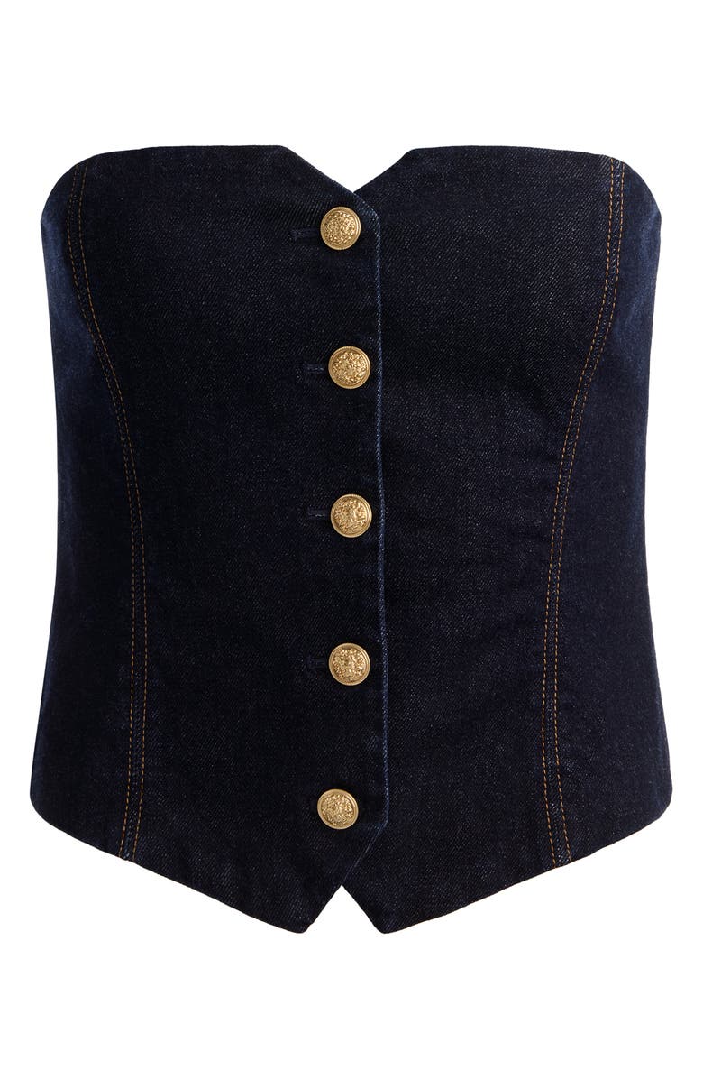 Alice + Olivia Kelcey Denim Corset Top, Alternate, color, Dark Rinse