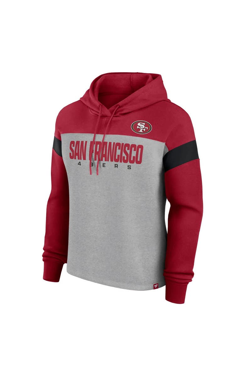 FANATICS Women's Fanatics Heather Gray/Scarlet San Francisco 49ers Bold Play Call Pullover Hoodie, Alternate, color, Heather Gray