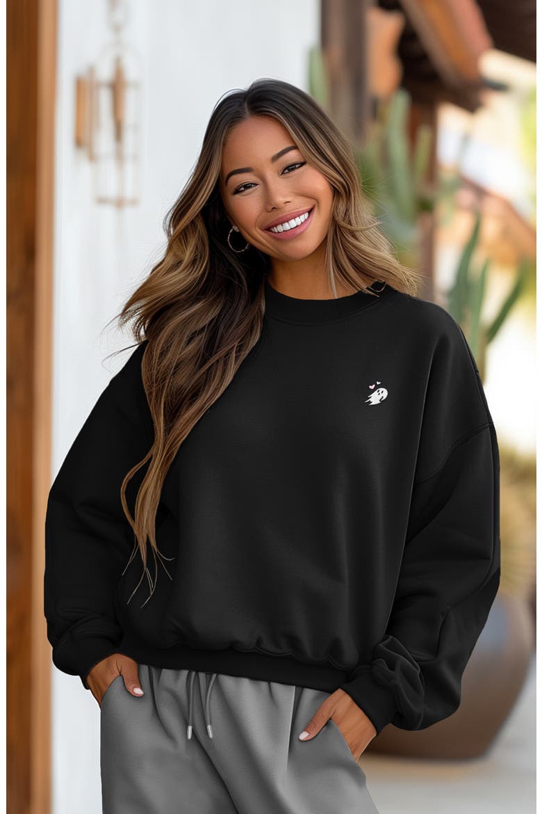 Heartly Ghost Womens Heavyweight Relaxed Sweatshirt, Alternate, color, Black