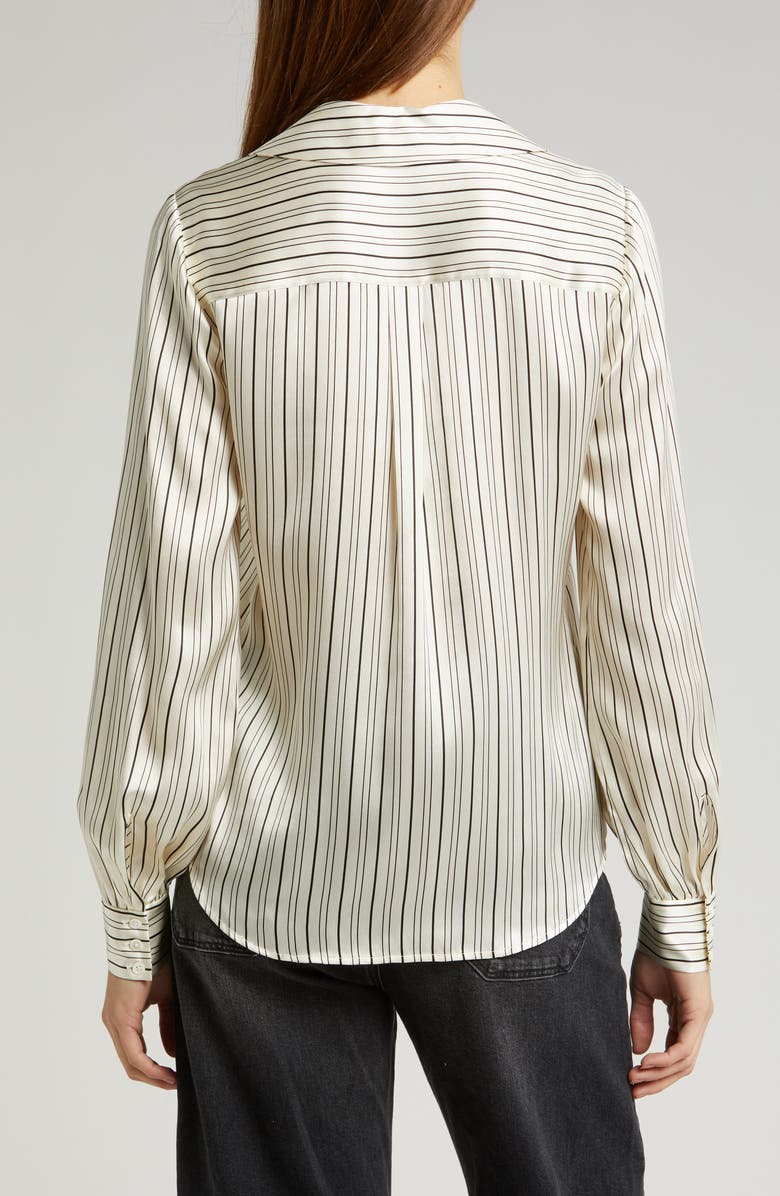 PAIGE Capriana Stripe Satin Button-Up Shirt, Alternate, color, Antique White/ Black