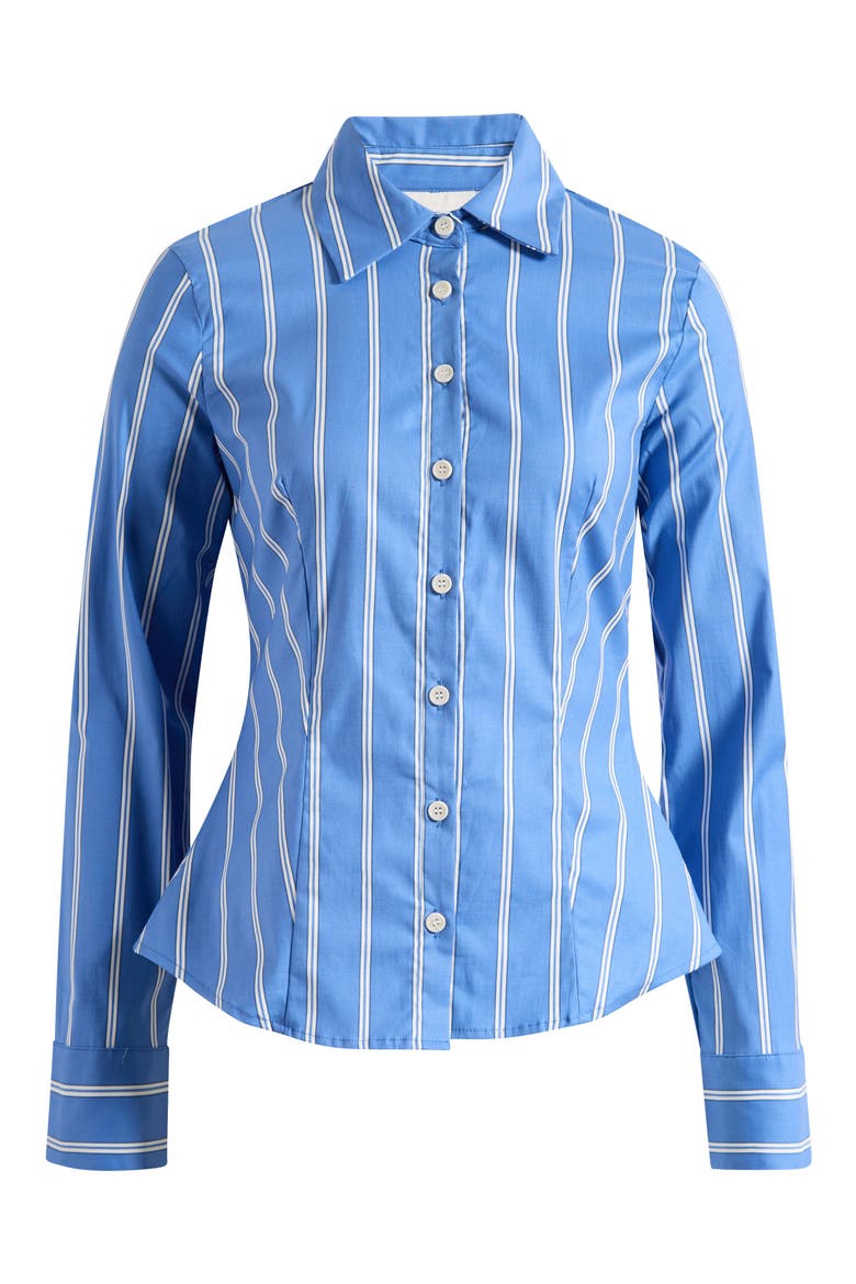 Raya Fitted Stretch Organic Cotton Shirt, Main, color, LAKE STRIPE