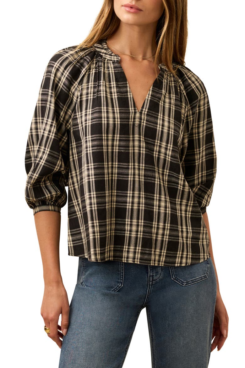 Portia Plaid Top, Main, color, BLACK AND WHITE PLAID