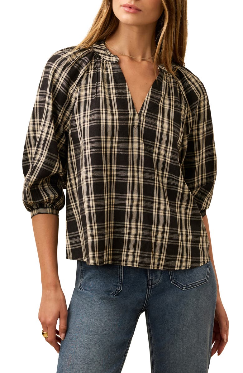 Faherty Portia Plaid Top, Main, color, Black And White Plaid