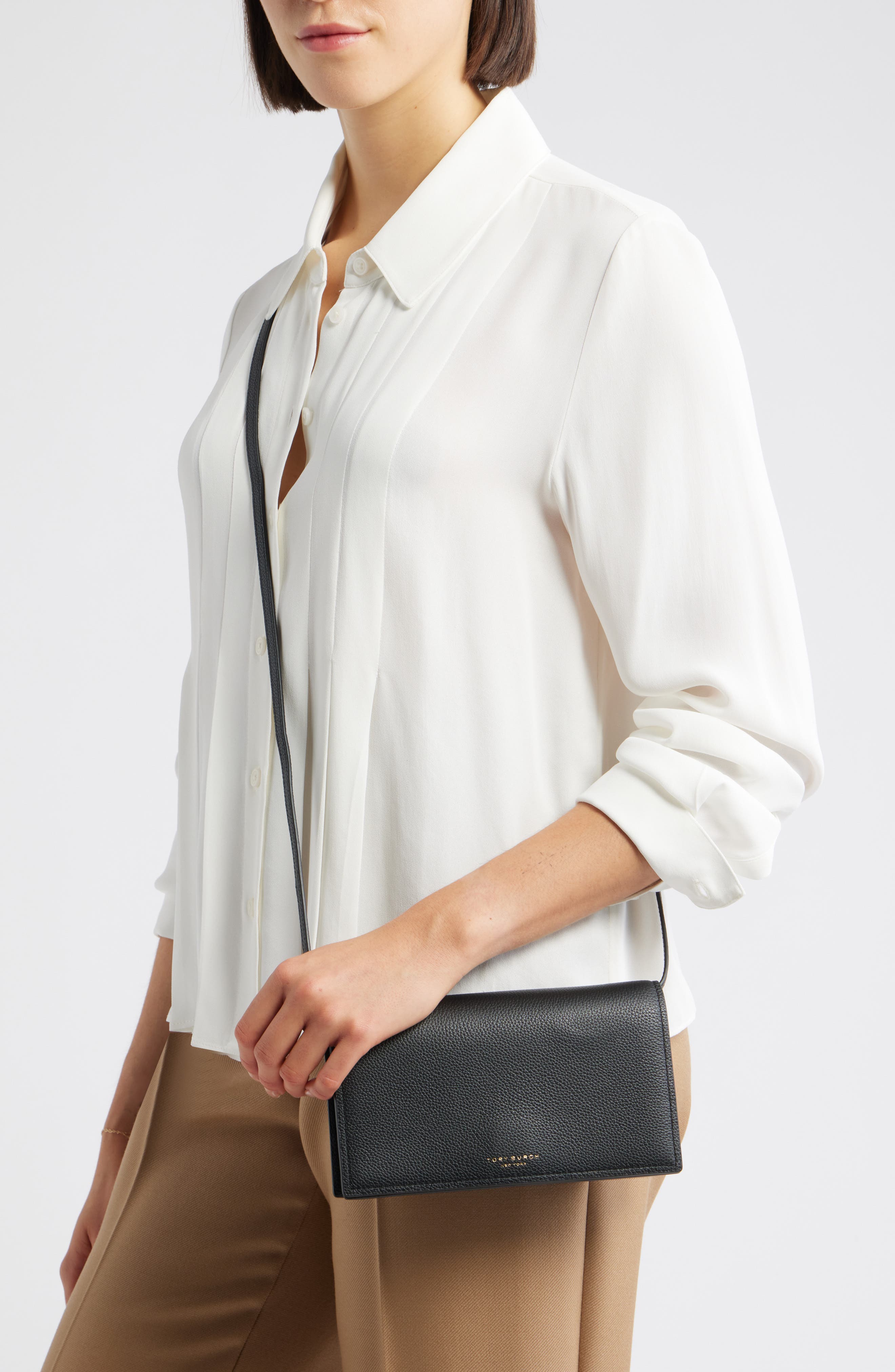 Tory Burch Romy Wallet Crossbody Bag, Alternate, color, Black