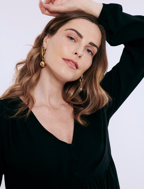 Motherhood Maternity Long Sleeve Button Front Maternity Midi Dress In Black