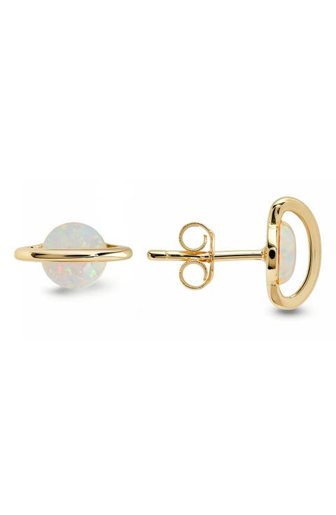 Opal Saturn Celestial Stud Earrings