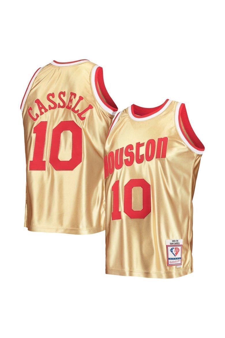 Men's Mitchell & Ness Sam Cassell Gold Houston Rockets 75th Anniversary 1993/94 Hardwood Classics Swingman Jersey, Main, color, Gold