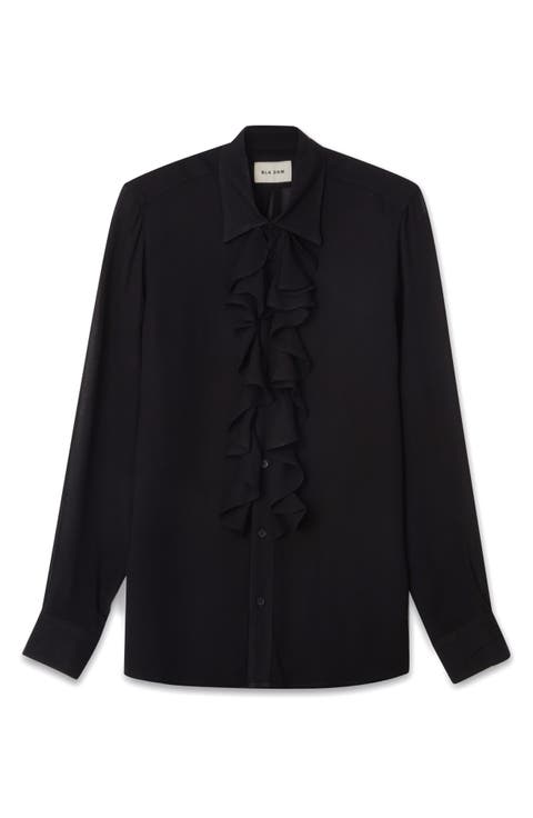 Ruffle Front Button-Up Shirt