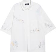 NAHMIAS Oversize Scribble Short Sleeve Cotton Poplin Button-Up Shirt