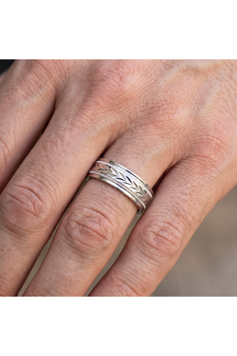 Men's 6.5MM Tristen Titainum Carved Ring Comfort Fit Wedding Band, Alternate, color, Titanium