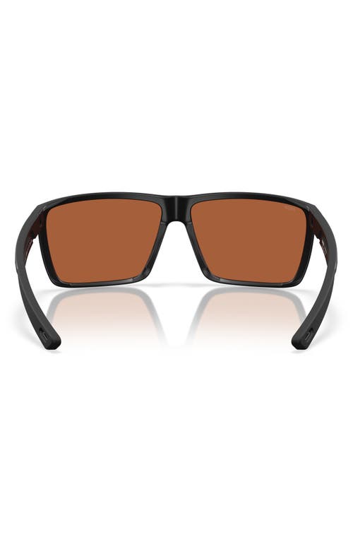 Costa Del Mar Rincon Ii 64mm Mirrored Polarized Oversize Rectangular Sunglasses In Matte Black/green Mirror 580p