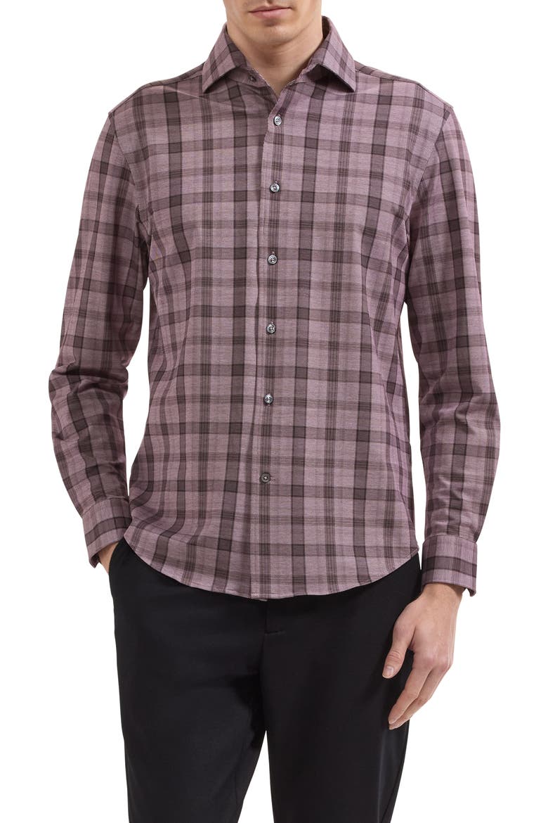 Devon OoohCotton® Plaid Button-Up Shirt, Main, color, BURGUNDY