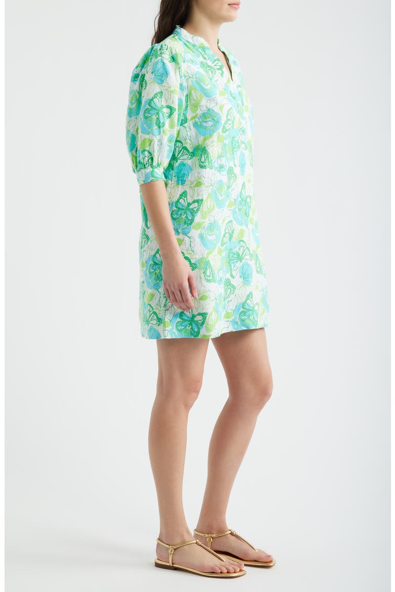 Mialeigh Floral Print Linen Shift Dress, Alternate, color, RESORT WHITE MONARCH ROSE