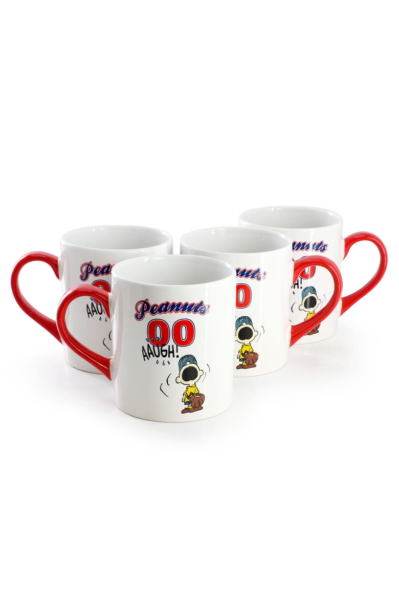 PEANUTS Best in Sports Varsity 4 Piece 19 Ounce Stoneware Mug Set and, Alternate, color, White