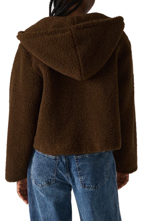 Steve Madden Hooded Faux Shearling Jacket In Brown