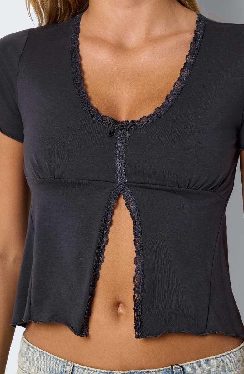Noisy may Justine Lace Trim Top, Alternate, color, Obsidian