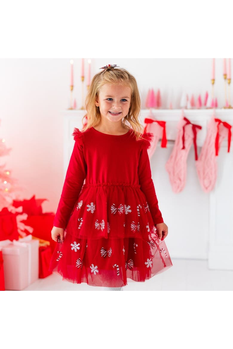 Peppermint Swirl Sequin Christmas Long Sleeve Tutu Dress, Alternate, color, Red