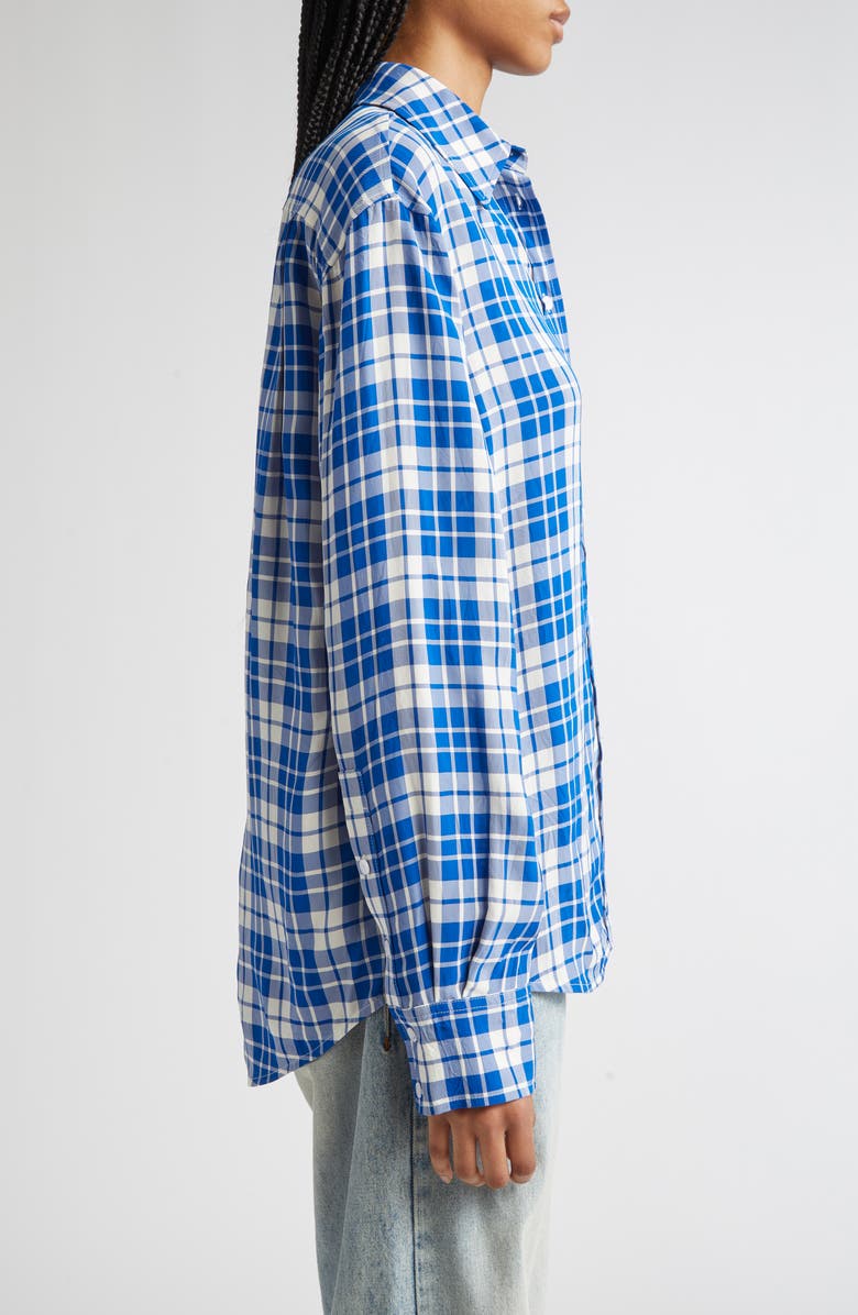 Proenza Schouler Bronwen Plaid Hammered Viscose Button-Up Shirt, Alternate, color, Cobalt Multi