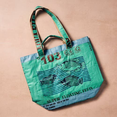 Ten Thousand Villages Trei Recycled Feed Bag Lined Tote In Blue