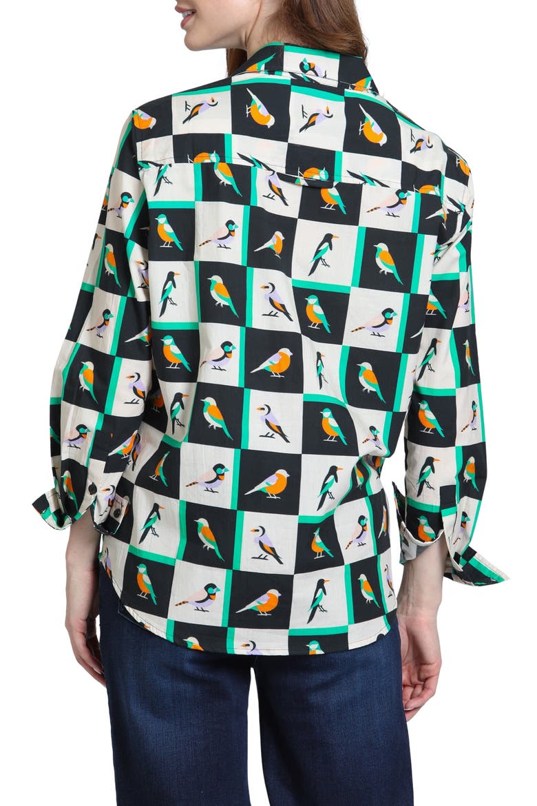Boyfriend Printed Cotton Button-Up Shirt, Alternate, color, KELLY GREEN/ONYX