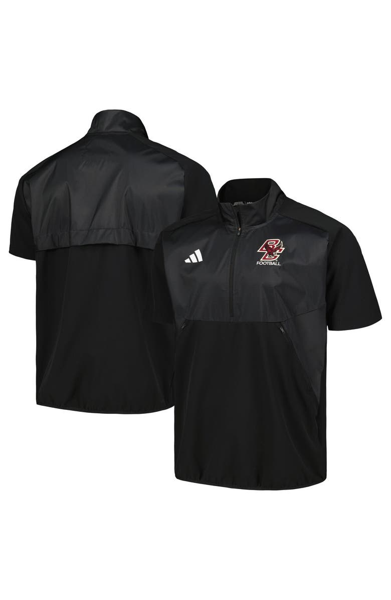 adidas Men's adidas Black Boston College Eagles Sideline AEROREADY Raglan Short Sleeve Quarter-Zip Jacket, Main, color, 