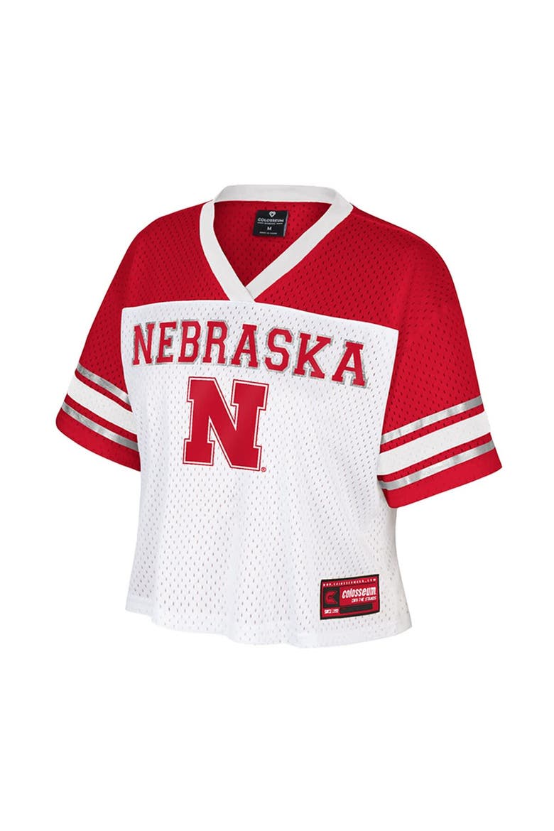 Women's Colosseum  White Nebraska Huskers Treasure Cropped Football Jersey, Alternate, color, White