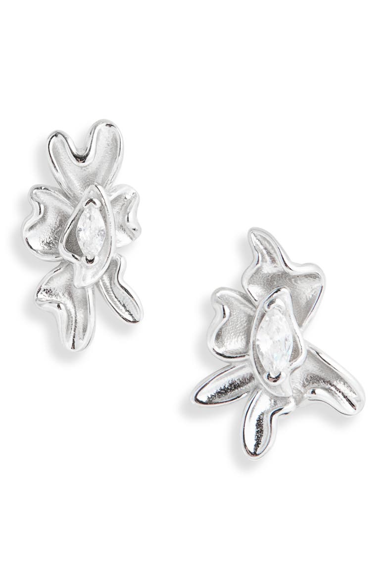 Mini Molten Flower Earrings, Main, color, CRYSTAL CLEAR
