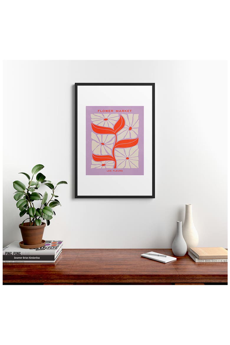 'Plum Flamingo Les Fleurs' by Ayeyokp Framed Wall Art, Alternate, color, PURPLE