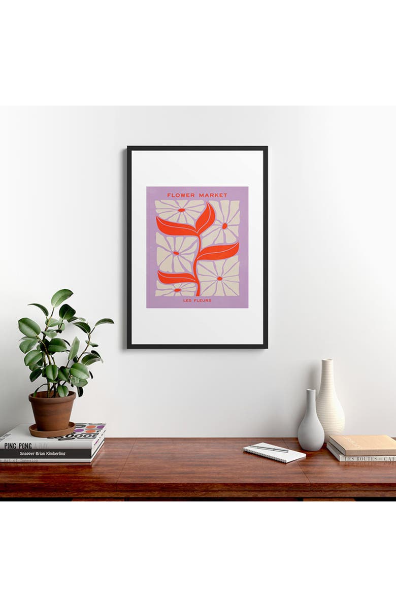 Deny Designs 'Plum Flamingo Les Fleurs' by Ayeyokp Framed Wall Art, Alternate, color, Purple