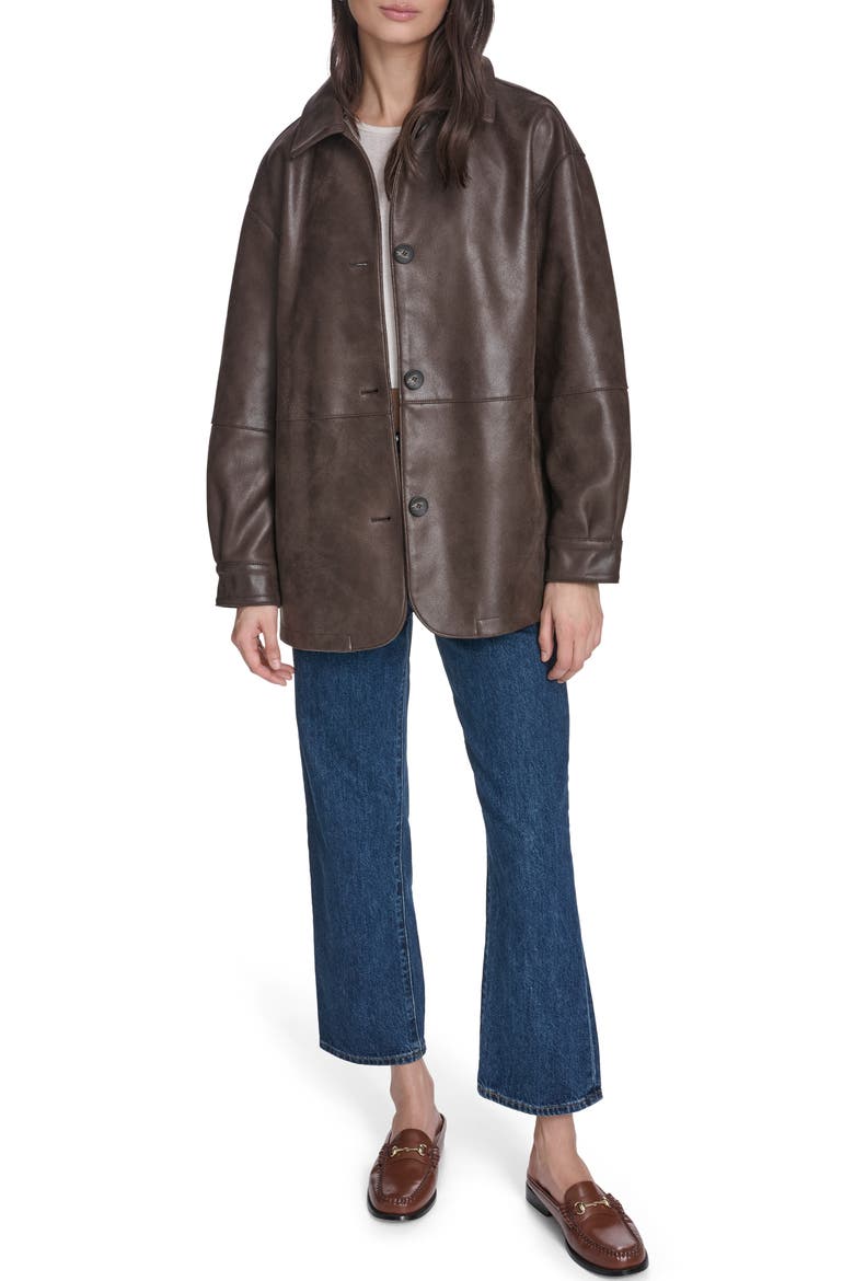 Water Resistant Faux Leather Coat, Alternate, color, DARK BROWN FAUX SUEDE