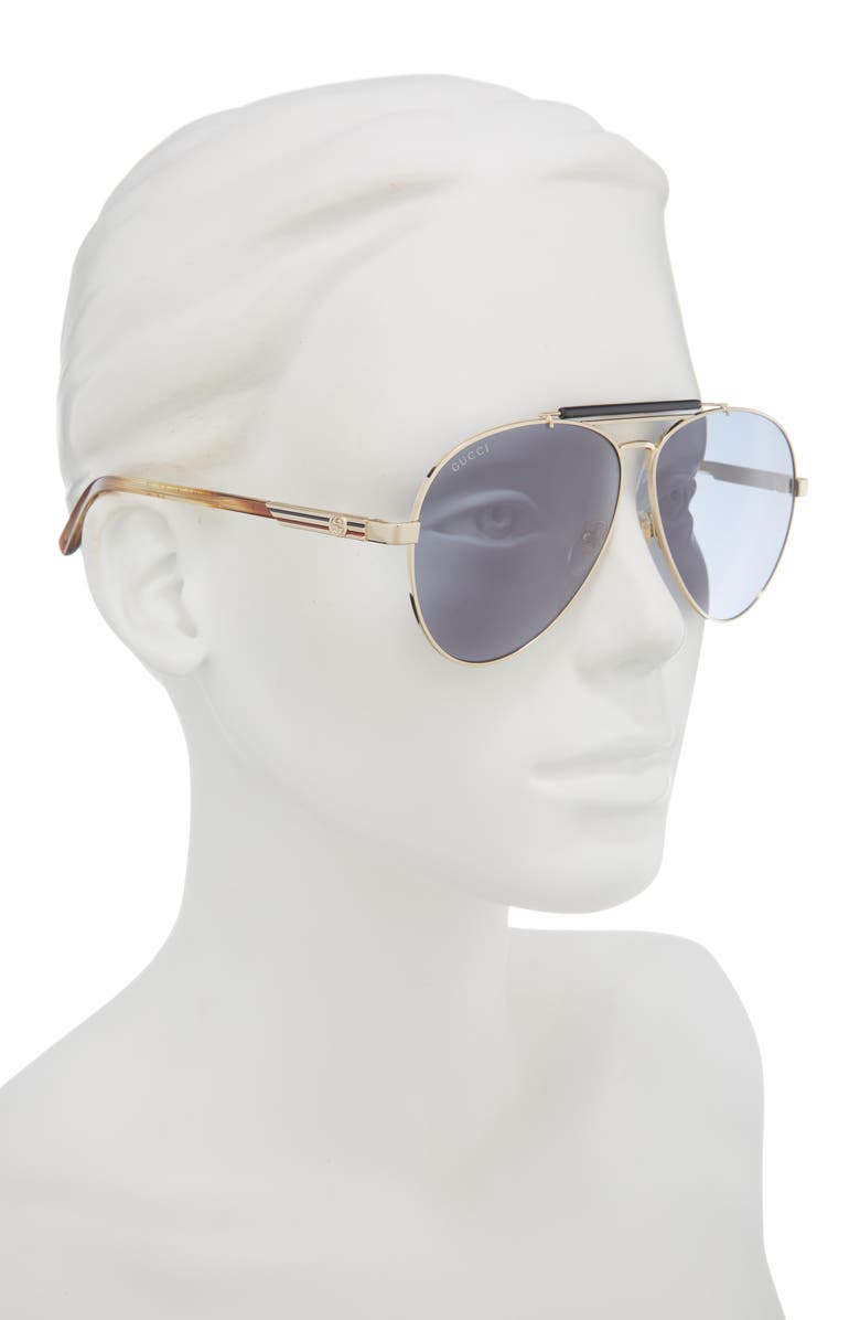 Gucci 61mm Polarized Aviator Sunglasses, Alternate, color, Gold Havana Grey