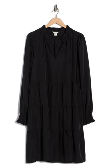 Caslon ® Long Sleeve Tiered Crepe Dress In Black