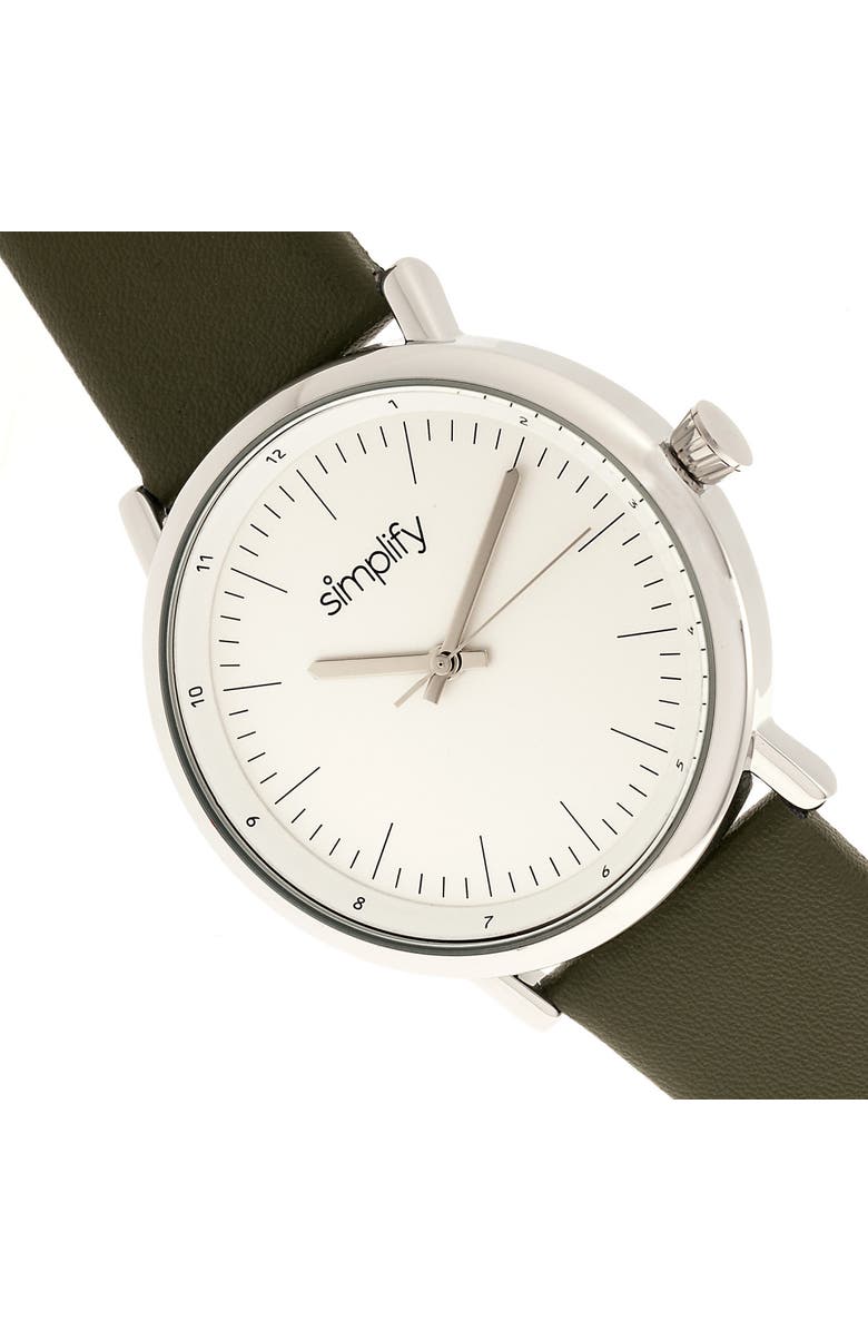 SIMPLIFY The 6200 Leather-Strap Watch, Alternate, color, White/Olive
