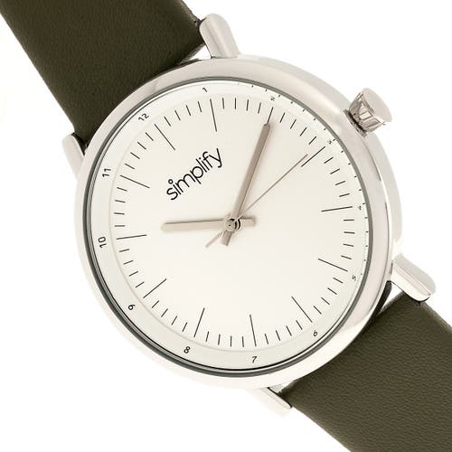 Simplify The 6200 Leather-strap Watch In White/olive
