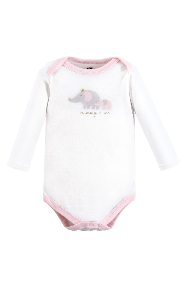 Hudson Baby Essential All-Cotton Long-Sleeve Bodysuit Triple Pack, Alternate, color, Pink Gray Elephant