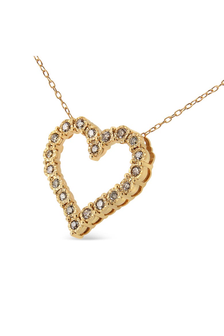 10K Yellow Gold over Silver 1/2 Cttw Champagne Diamond Heart Pendant Necklace, Alternate, color, Yellow