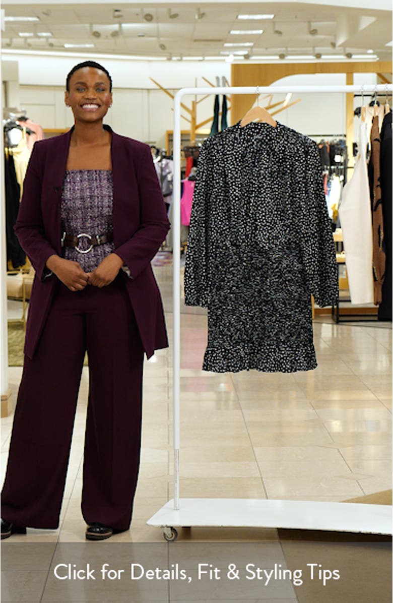 Polka Dot Long Sleeve Smocked Skirt Hammered Satin Dress, sales video thumbnail