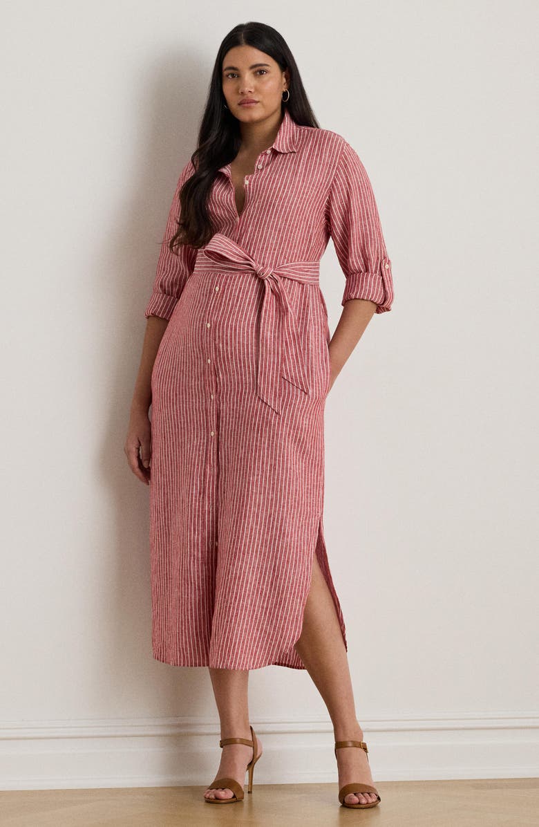 Lauren Ralph Lauren Stripe Long Sleeve Linen Shirtdress, Alternate, color,