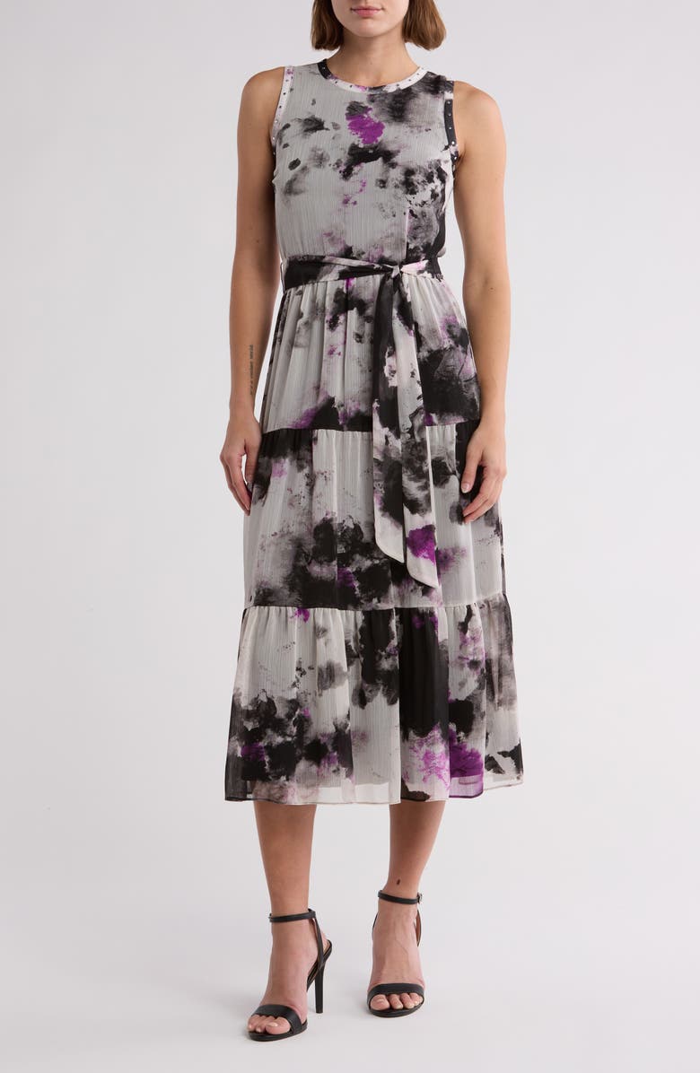 DKNY Floral Tiered Chiffon Midi Dress | Nordstromrack