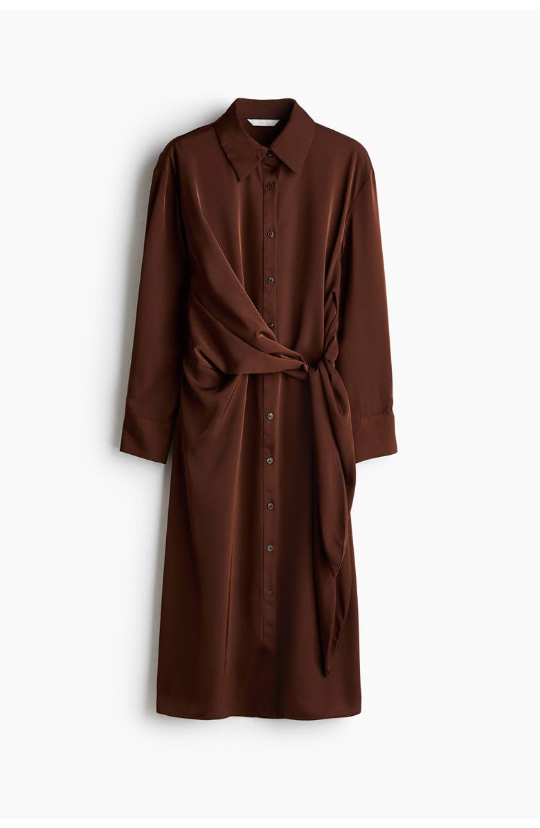 H&M Tie-detail shirt dress, Alternate, color, Rust Brown